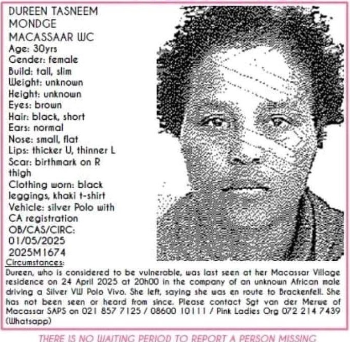 Missing Person poster for Dureen posted by Pink Ladies