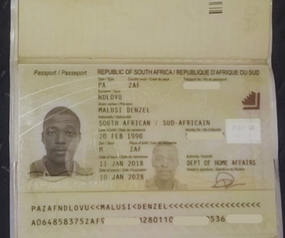 Passport for Malusi Ndlovu from Kwamashu Missing in Johannesburg after Rehabilitation