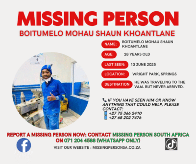 missing person poster Boitumelo Mohau Shaun Khoantlane