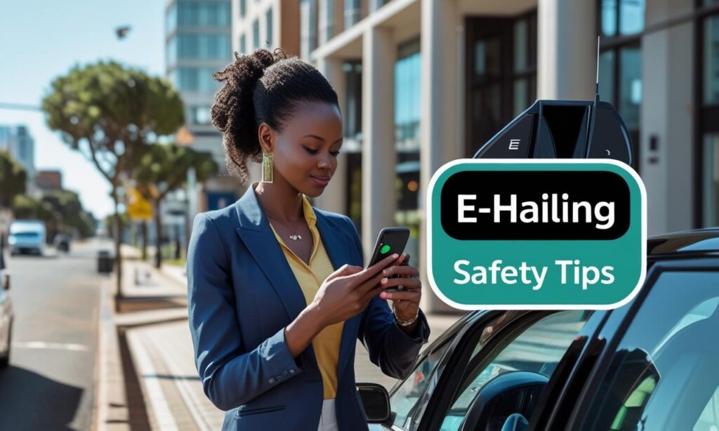 E-Hailing in South Africa: Top Safety Tips Every Passenger Must Follow 2 Passenger checking ride-hailing app on smartphone before entering a car in a South African city.