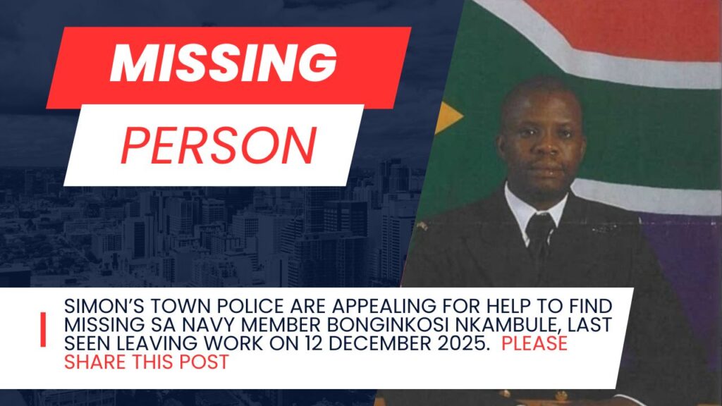 Missing person poster for Bonkinkosi nkambule sa navy sailor 