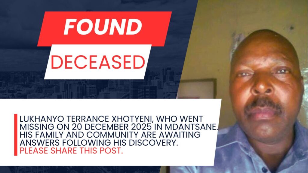 Poster of missing man Lukhanyo Terrance Xhotyeni from Mdantsane, East London