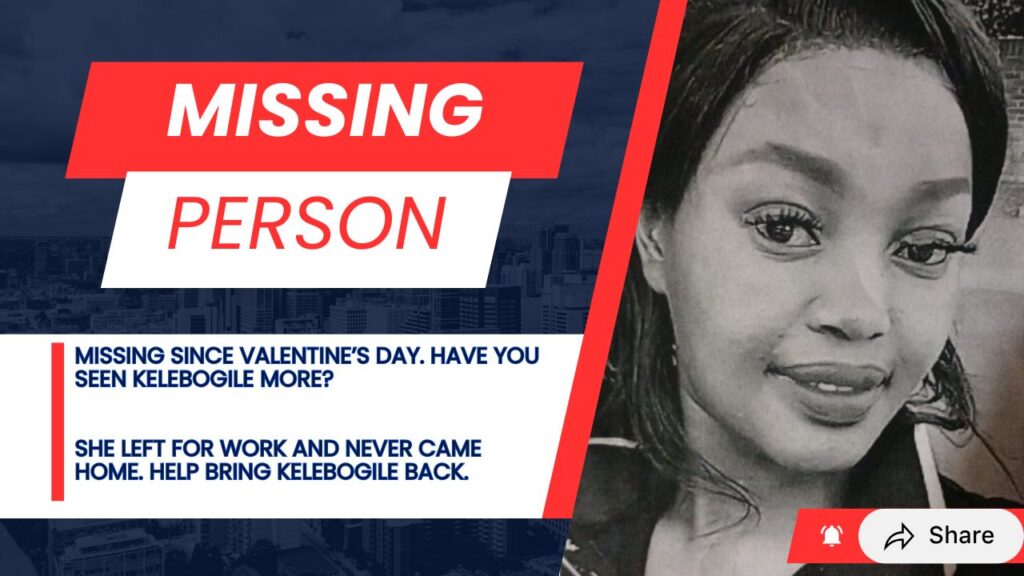 Bloemfontein Woman Kelebogile More Vanishes After Work Shift 2 Kelebogile More wearing a long red dress and light green heels, last seen in Bloemfontein