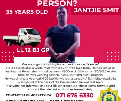 Missing Person Robertsham: Jantjie Smit Disappears in Johannesburg 1 Missing Person Robertsham: Jantjie Smit Disappears in Johannesburg